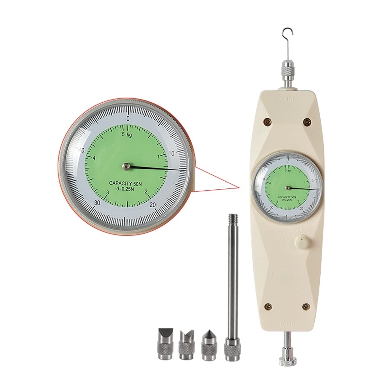 Medidor de fuerza digital, Medidor de fuerza empuje presión tensión portátil NK-50N medidor analógico prueba y tracción 50N/5Kg dinamómetro(NK-200 Force Gauge)