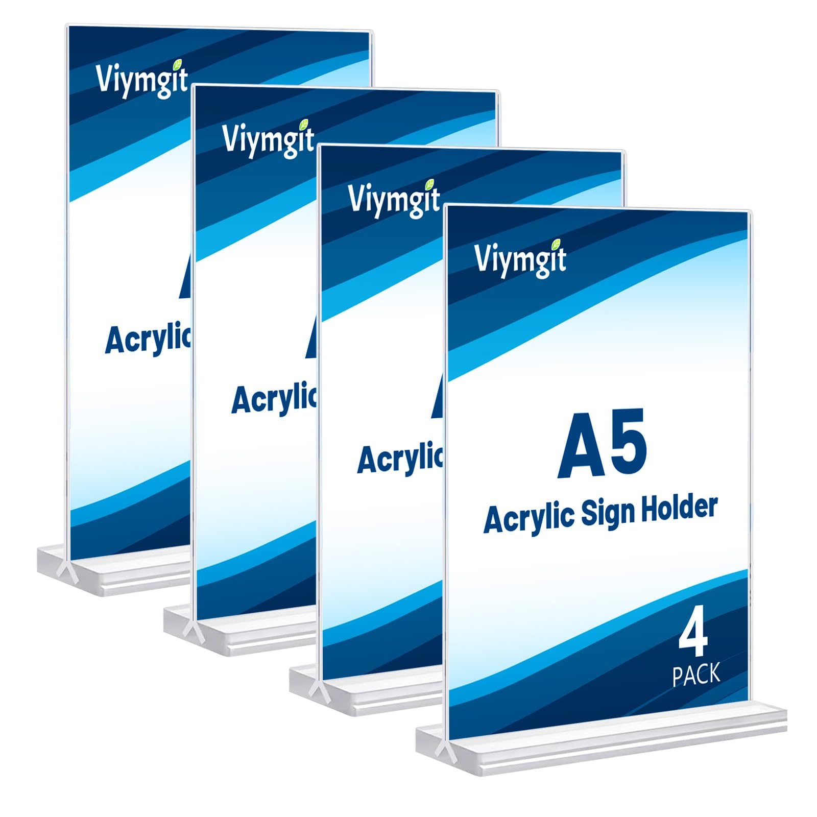 Viymgit A5 Acrylic Sign Holder, 4 Pack Clear Double-Side Table Perspex Display Stand