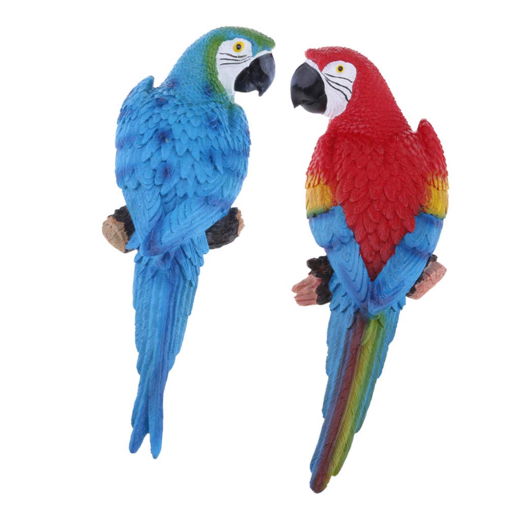 XJBTBA Rzeźby posągi ozdoby kolekcjonerska figurka zwierząt Zestaw 2 żywicy Parrot w stylu ogrodowym Statua Zwierzęta Klwiaty