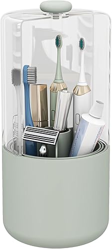 Miniatura 10 de Soporte para cepillos de dientes con tapa, rotación de 360 grados, 4 compartimentos, pasta de dientes para baño, organizador de cepillos de dientes