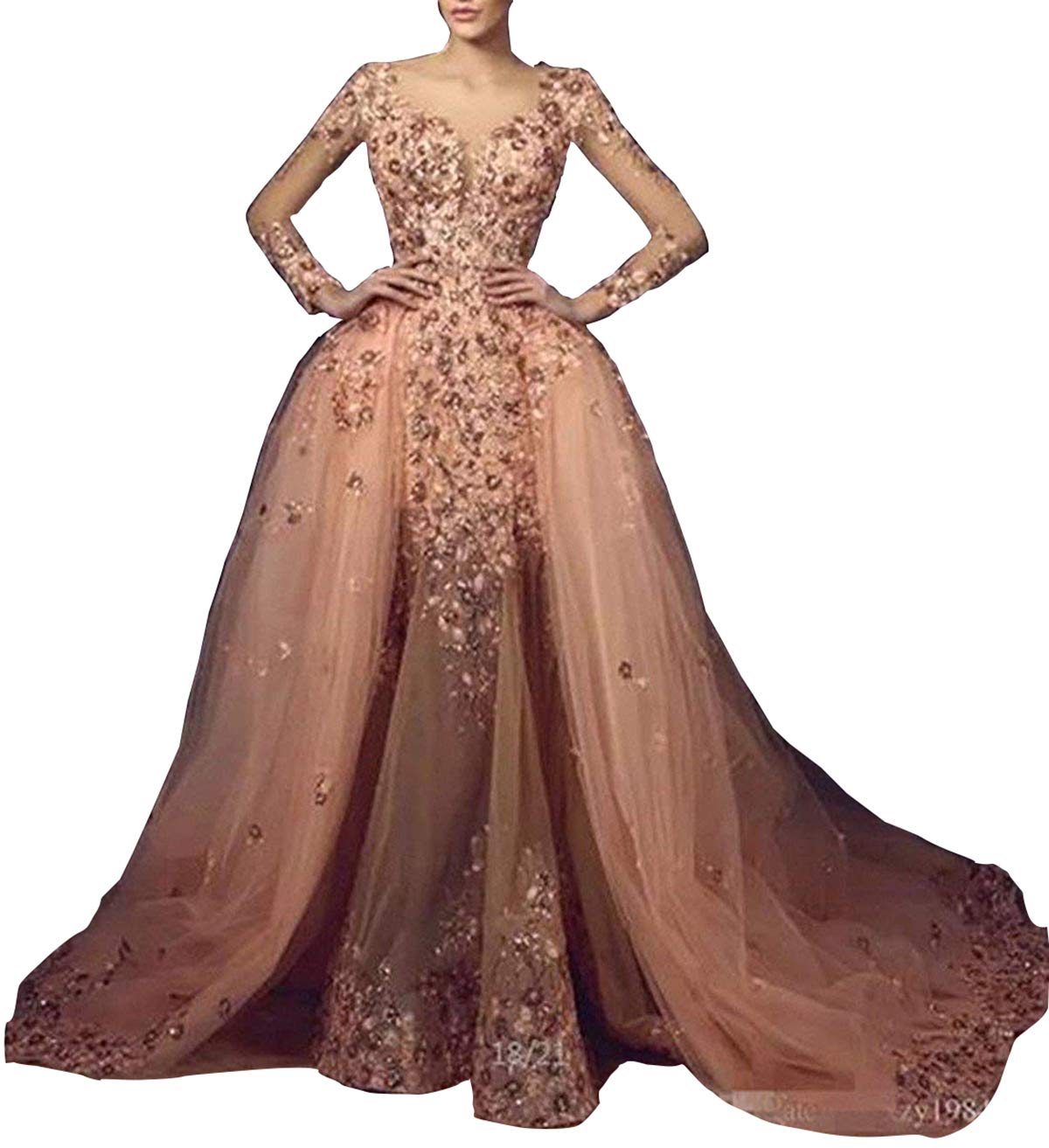 Aries Tuttle Skin s Mermaid Wedding Evening Dress Prom Gown Detachable Train