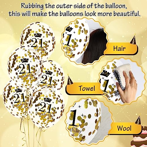 Image of 21st Birthday Balloons for Men, 15 Pcs Black Gold Happy 21st Birthday Balloons for Men Women 21 Years Old Party Decor Supplies