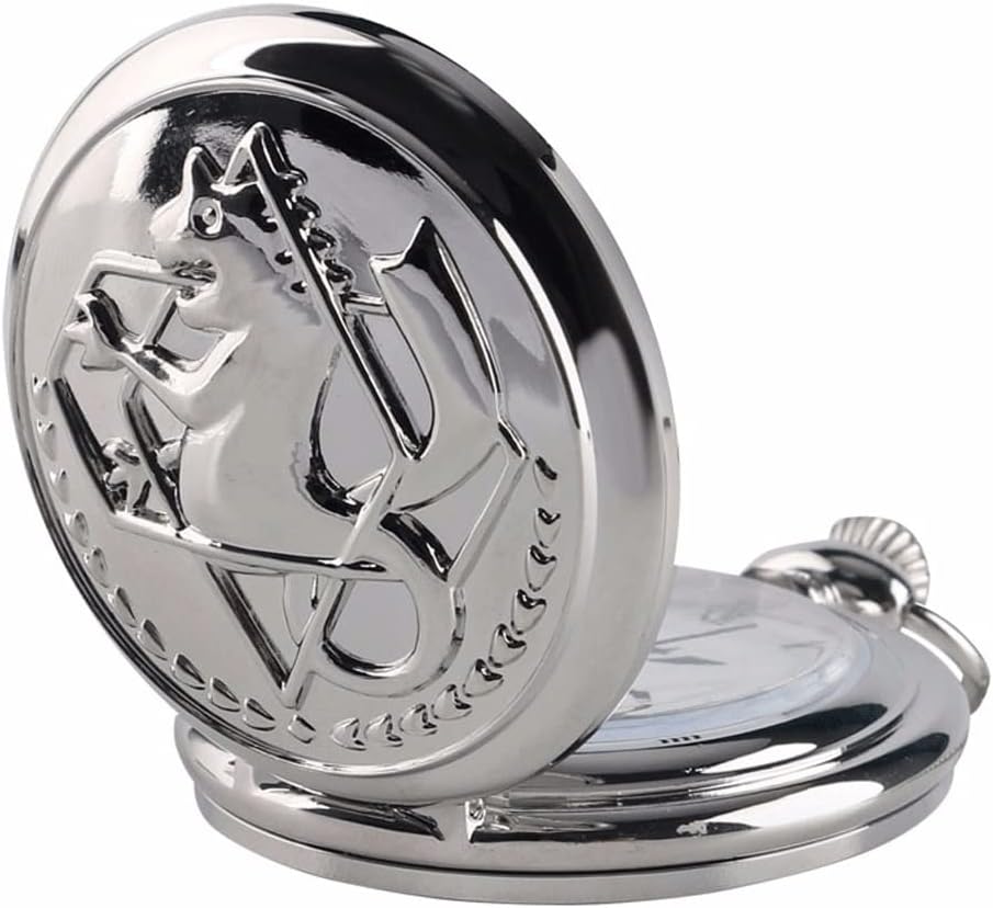 CZDYUF Full Metal Alchemist Silver Watch Pendant Men's Quartz Pocket Watches Japan Anime Necklace Children : Clothing, Shoes & Jewelry