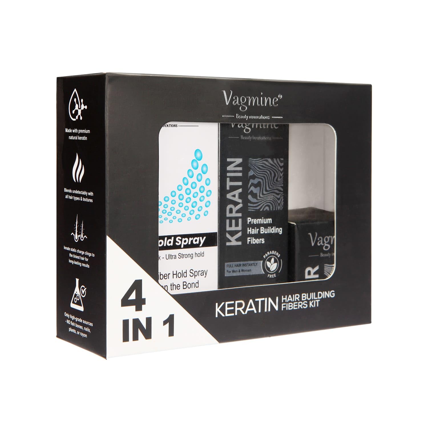 Vagmine Hair Building Fibers Kit, 100% Keratin, 4 in 1, Dark Brown-picture-24