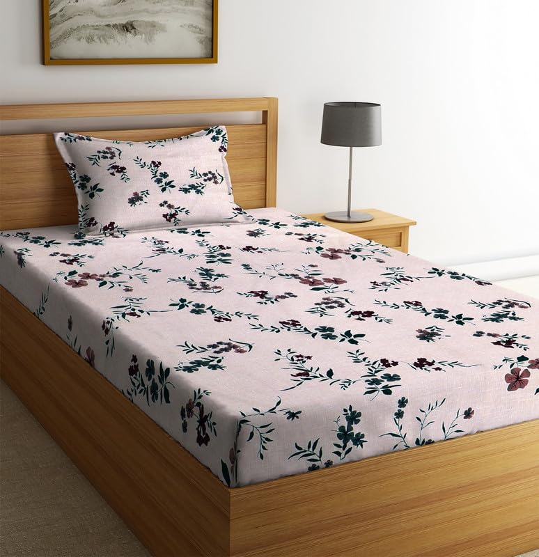 NEW LEAF Glace Cotton 180 TC Flat Single Bedsheets for Summer Breathable | Wrinklefree (Size-60 X 90 Inch) with 1 Pillow Covers (Size-17 X 27 Inches, Floral Beige & Green (B0CSTBS9TB) Amazon Price History, Amazon Price Tracker