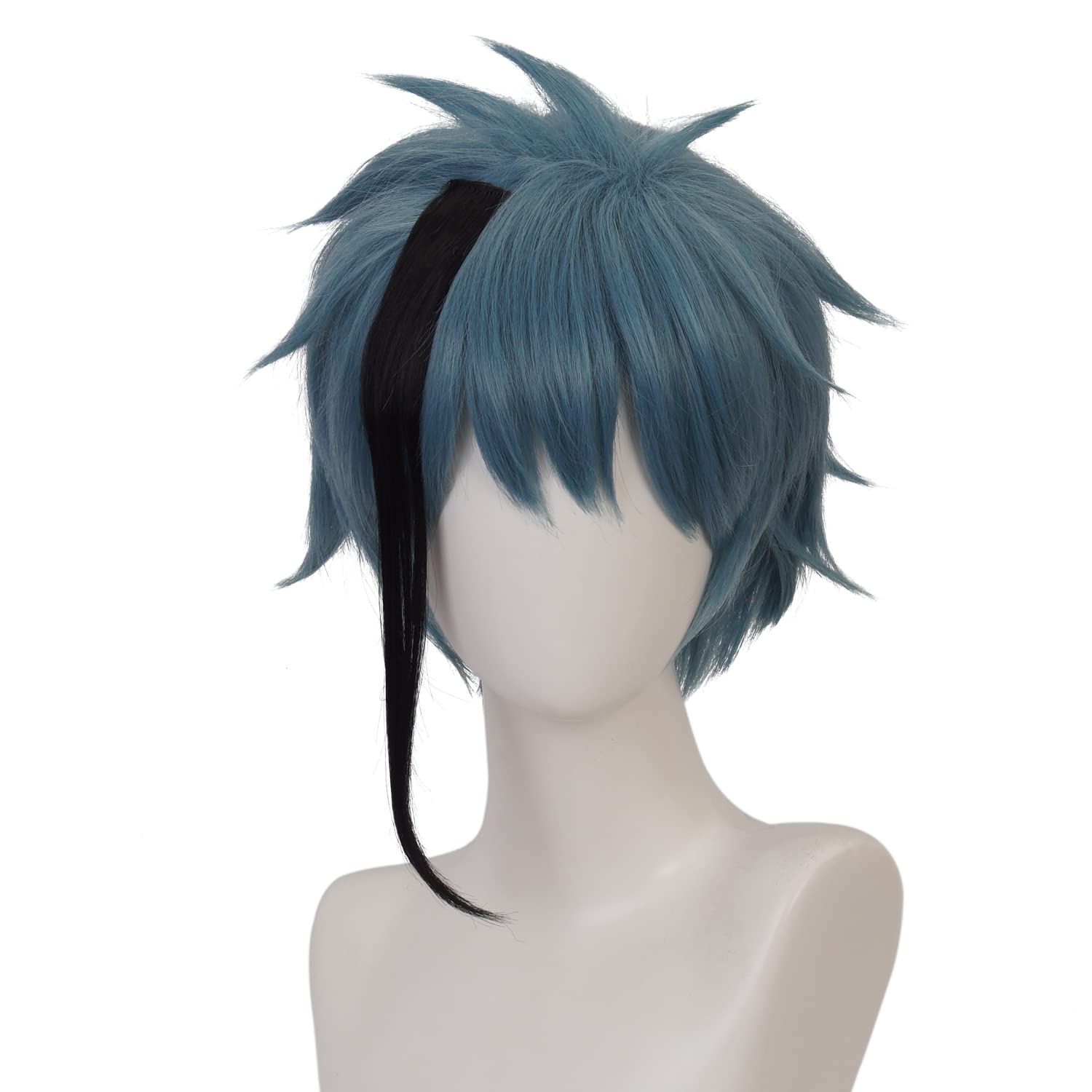 Dark Blue Right Highlight Black Short Wig Heat Resistant Synthetic Universal Costume Hairs for Women Men Halloween Chiristmas Comic Con Replacement Wigs