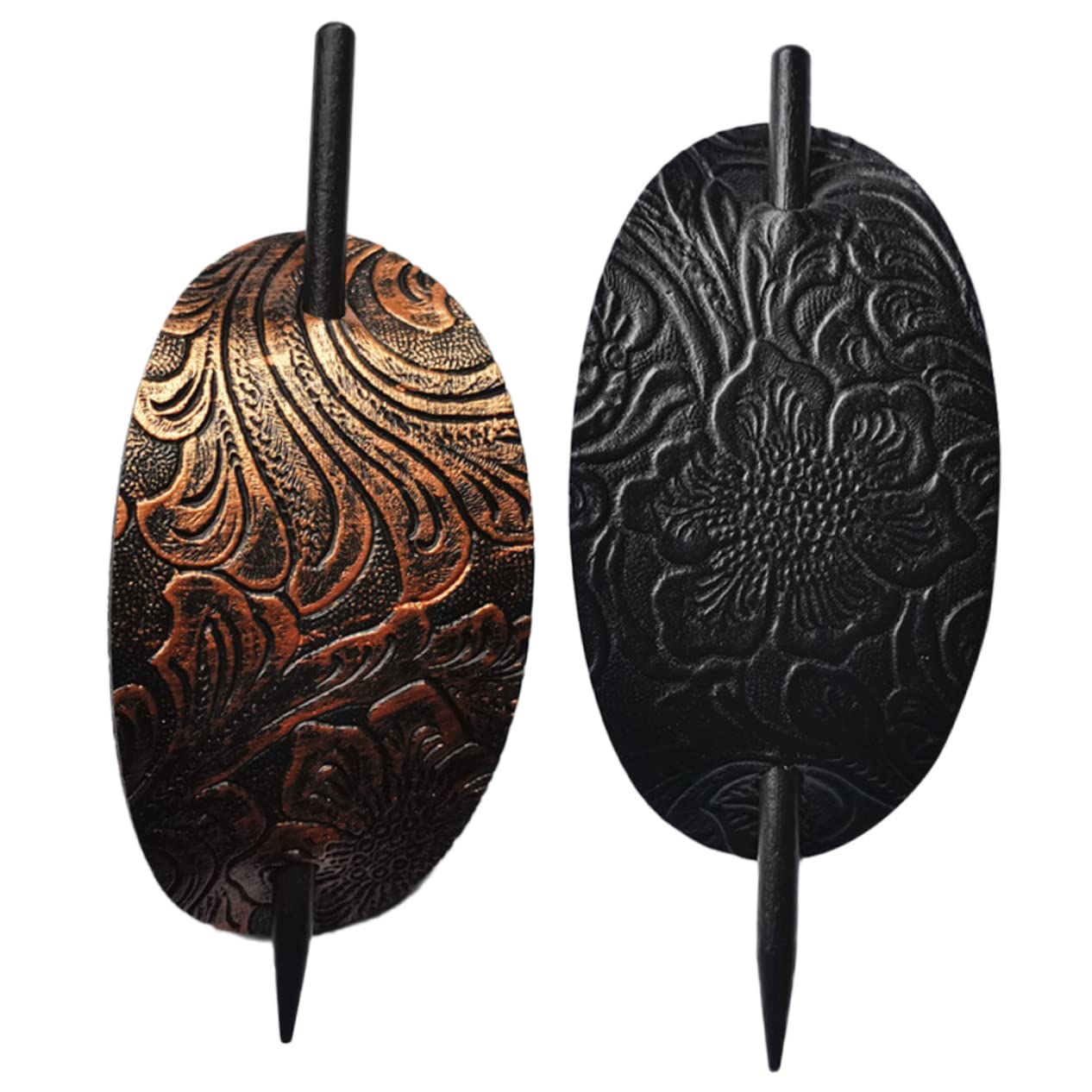 POPETPOP 2pcs Hairpin Ponytail Holders - Leather Hair Barrette with Wood Cuff, Hair Styling Stick for Ponytails and Updos, and Hair Clips for Women