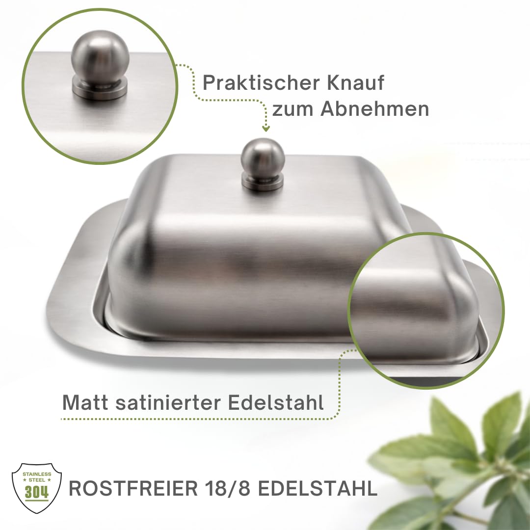 Burriera in acciaio inox con coperchio opaco, lavabile in lavastoviglie, per cucina, colazione, frigorifero, contenitore per burro e margarina