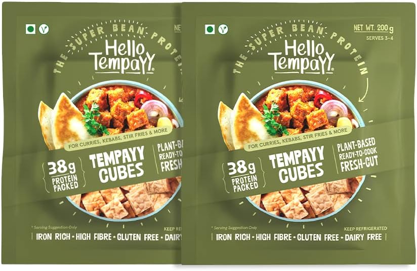 Hello Tempayy - More Nutritious than Paneer & Tofu - Pack of 2 | Natural Tempeh | Clean Gut-Friendly Protein | Easy-to-cook | High Fiber & Low Carb- Soyabean Tempeh - 200gm