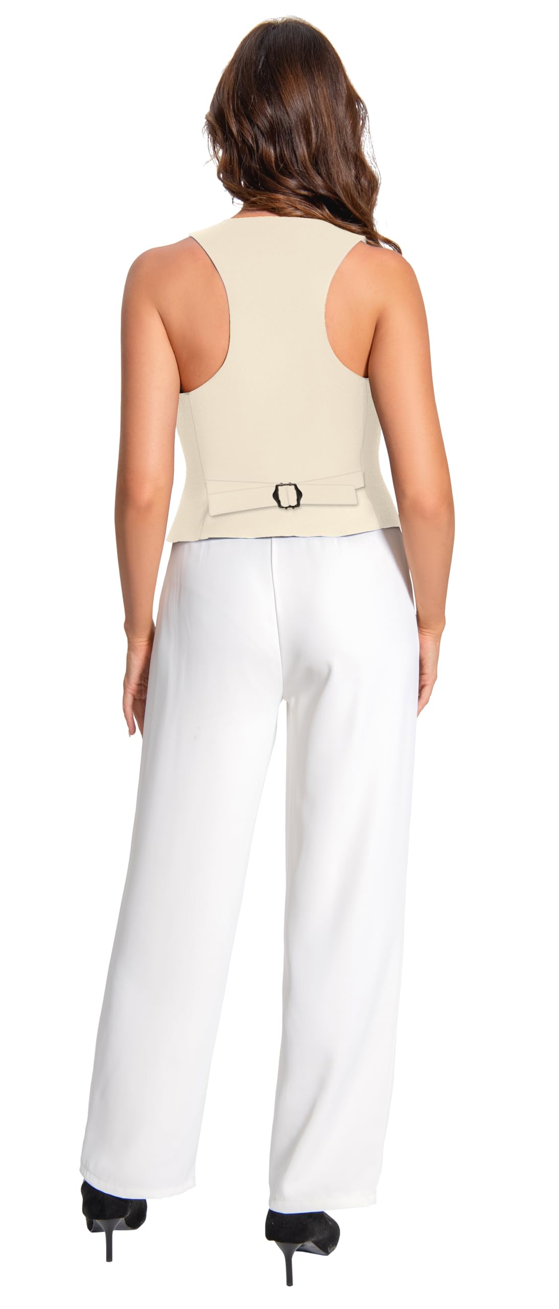 V VOCNI Suit Vest for Women Waistcoat Vintage Steampunk Dressy Casual Racerback Vest Jacket: XX-Large Beige