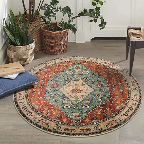 KIMODE Boho Tribal Round Bedroom Rug 90cm, Circle Bathroom Rugs,Soft Non-Slip Machine Washable Door Mat Faux Wool Carpet for Entryway Living Room Nursery - Image 6