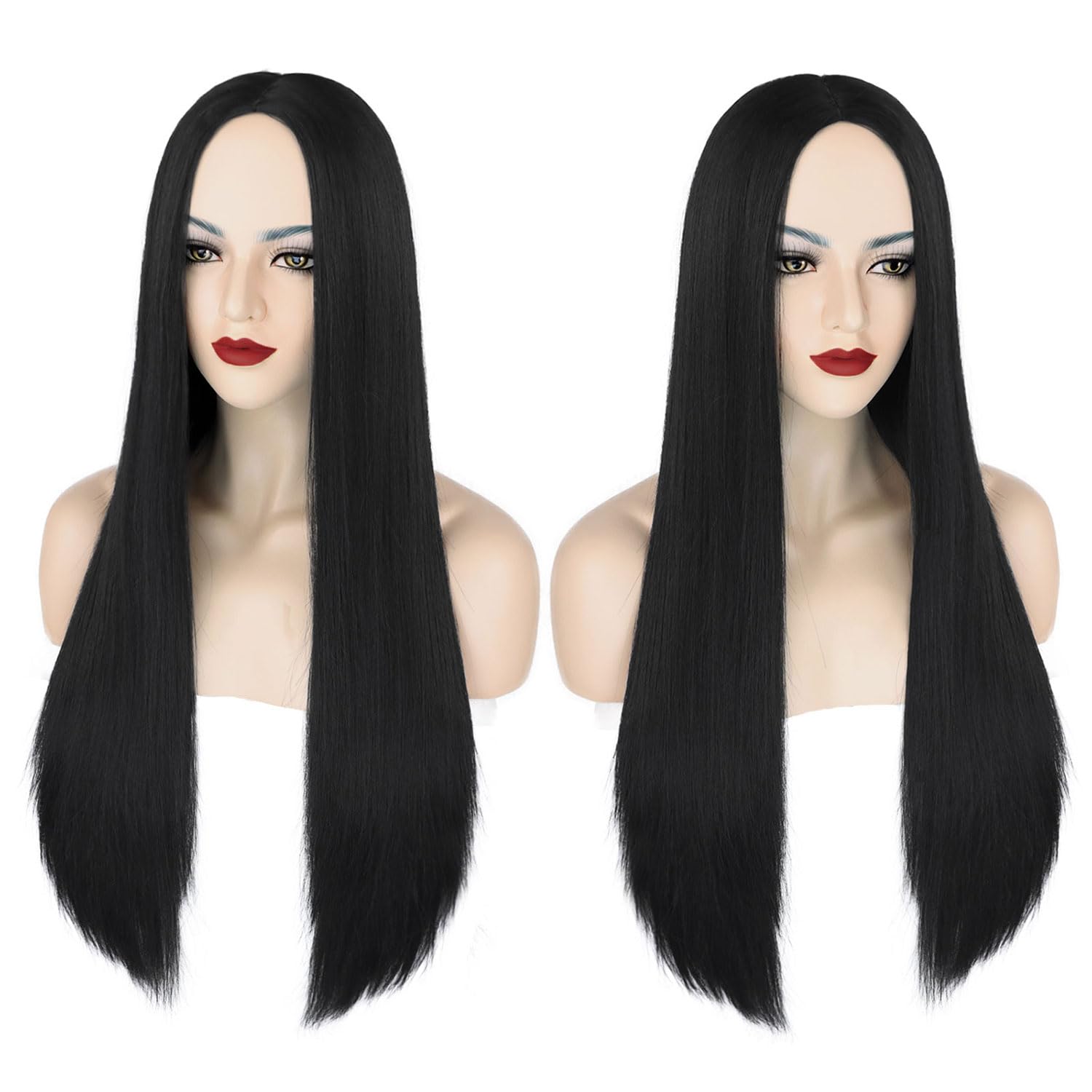 G&T Wig Long Black Wig for Mordicia Costume 30inch Black Witch Wig Middle Part Straight Black Cosplay Wigs for Women Halloween Party - Image 3