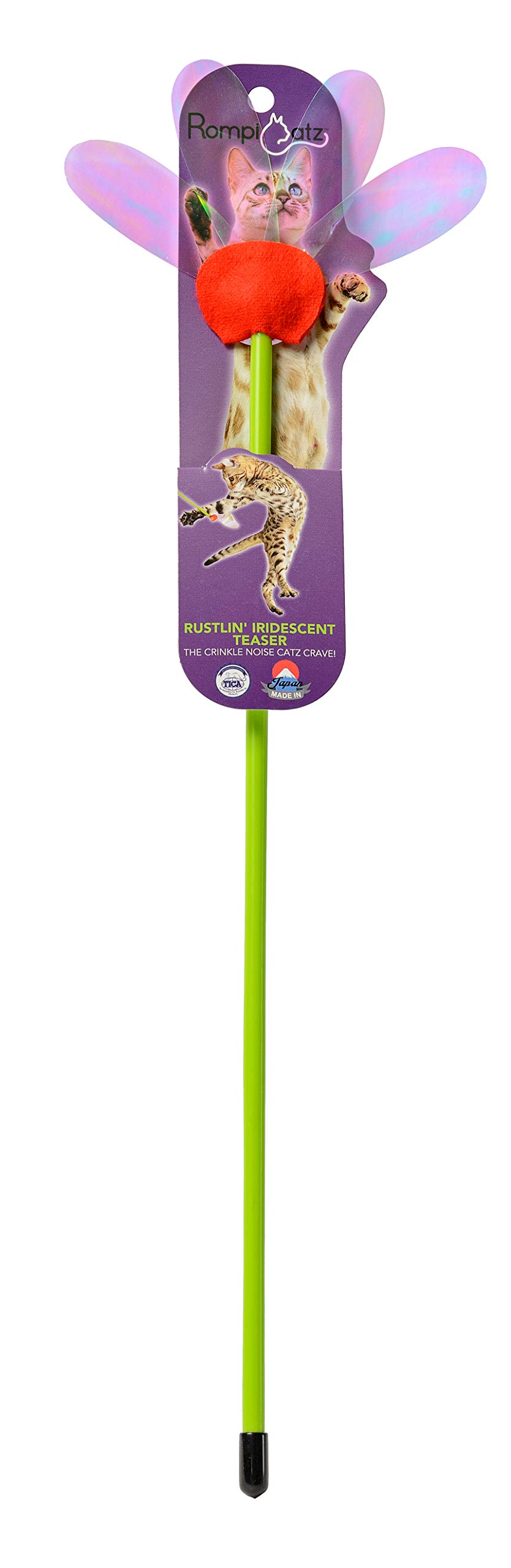 RompiCatzRustlin' Mylar Teaser Wand and Interactive Cat Toy, Iridescent