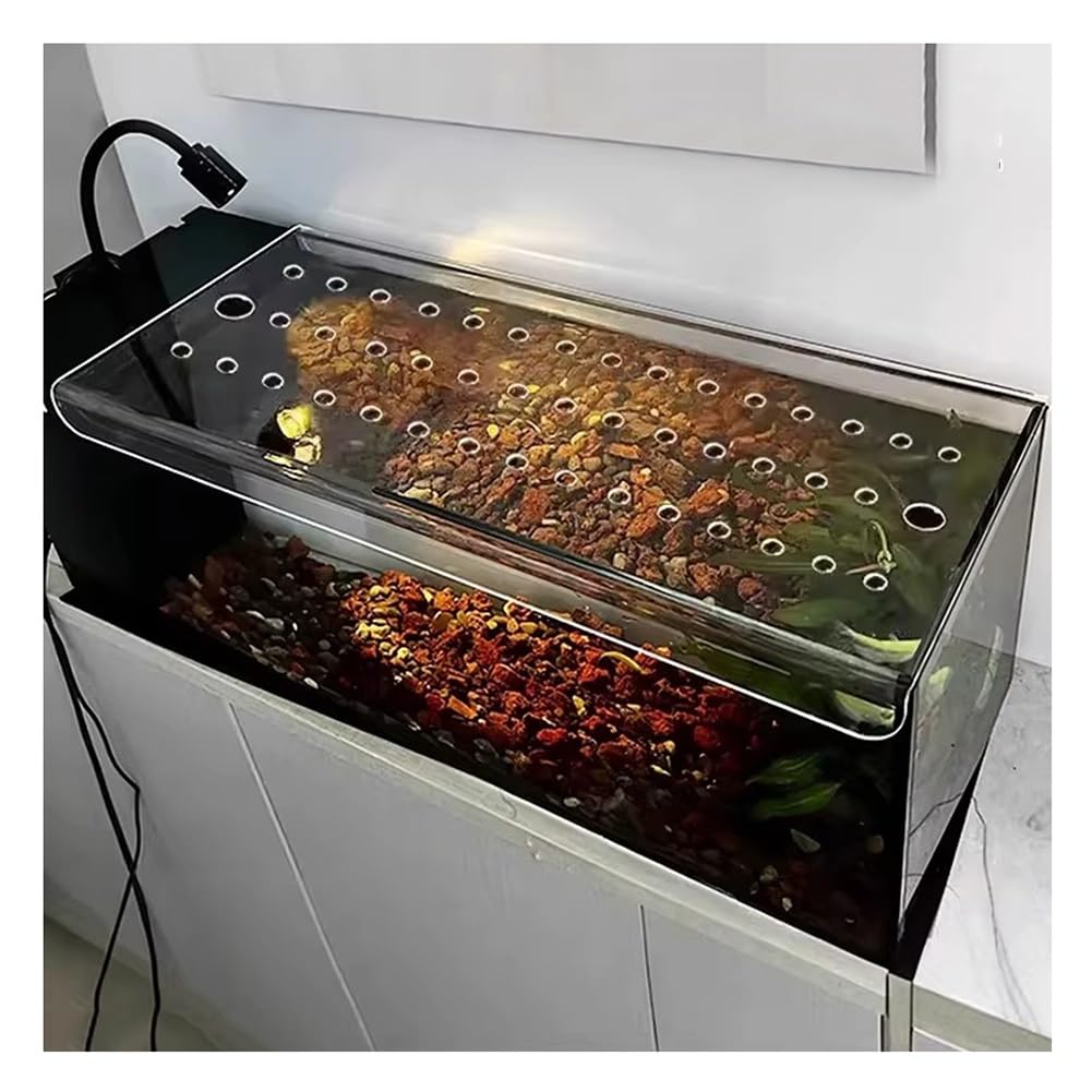 Rygcrud Couvercle D'aquarium sur Mesure De Forme Carrée avec Ouverture d'alimentation, Couvercle D'aquarium Contre-Saut, Panneau en Acrylique pour Empêcher Le Chat D'attraper Les Poissons(51x16.5cm)