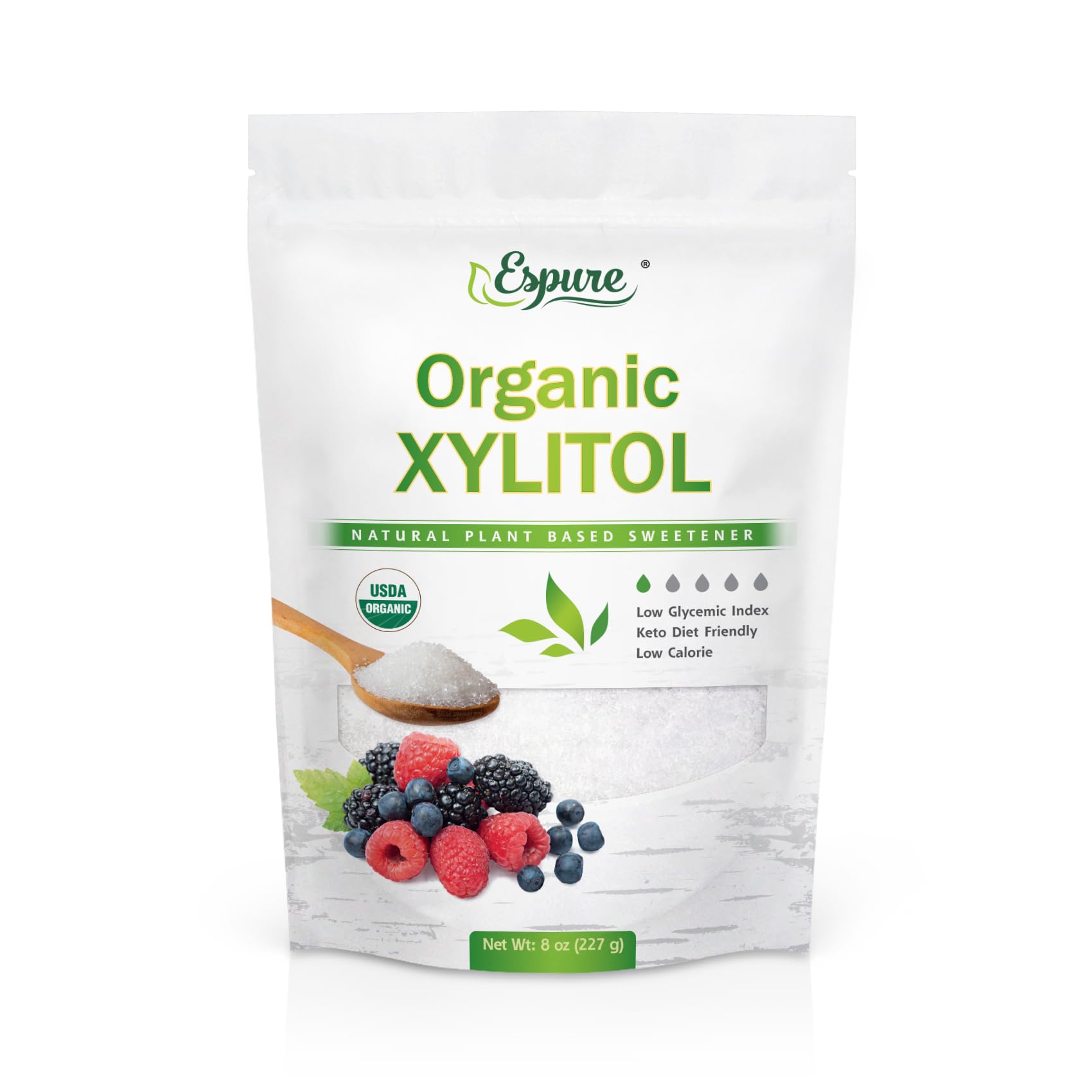 Organic Xylitol - USDA Certified Organic Plant Based Sweetener, Keto friendly, Low Calorie Sugar Substitute; 8oz
