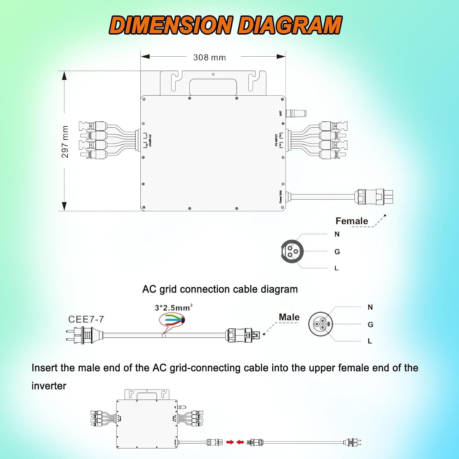 Microinversor de conexión a Red de 2000 W, 120/230 V, con monitorización Wi-Fi para instalación en balcón. Microinversor con MPPT.