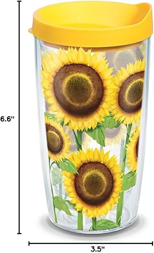 Miniatura 12 de Tervis Vaso de plástico con diseño de girasoles con envoltura y tapa amarilla, 16 onzas, transparente