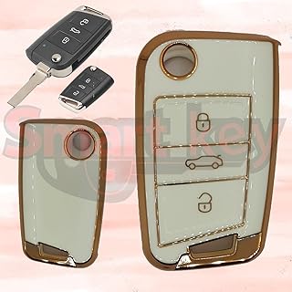 غطاء حماية من البولي يوريثين الحراري بلون ذهبي وابيض لمفتاح سيارة سكودا فولكس فاجن سيات - كفر ريموت ابيض مصنوع مادة لسيارات - - اكريلونيتريل بوتادين ستيرين أكريلونيتريل ستايرين ABS 10