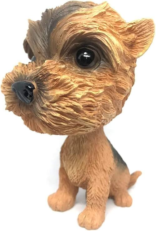 Yorkshire Terrier Pug Bobblehead Mini Puppy Dog Figurine Car Dashboard Decoration Nodding Shaking Head, Brown
