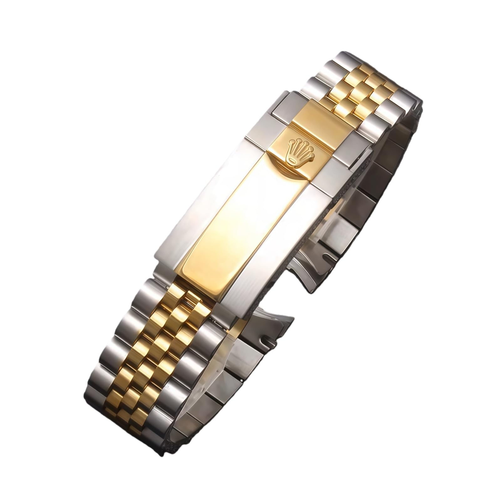 Cinturino Orologio 20mm Ricambio Design Jubilee Terminali Curvi Fibbia Micro Regolazione Senza Attrezzi - Argento Oro 20MM