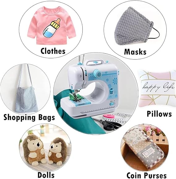 Mini Sewing Machine Portable Sewing Machine for Beginners Adult, Electric Crafting Speed Crafting Mending Machine Electric Overlock Sewing Machines (Light Blue)
