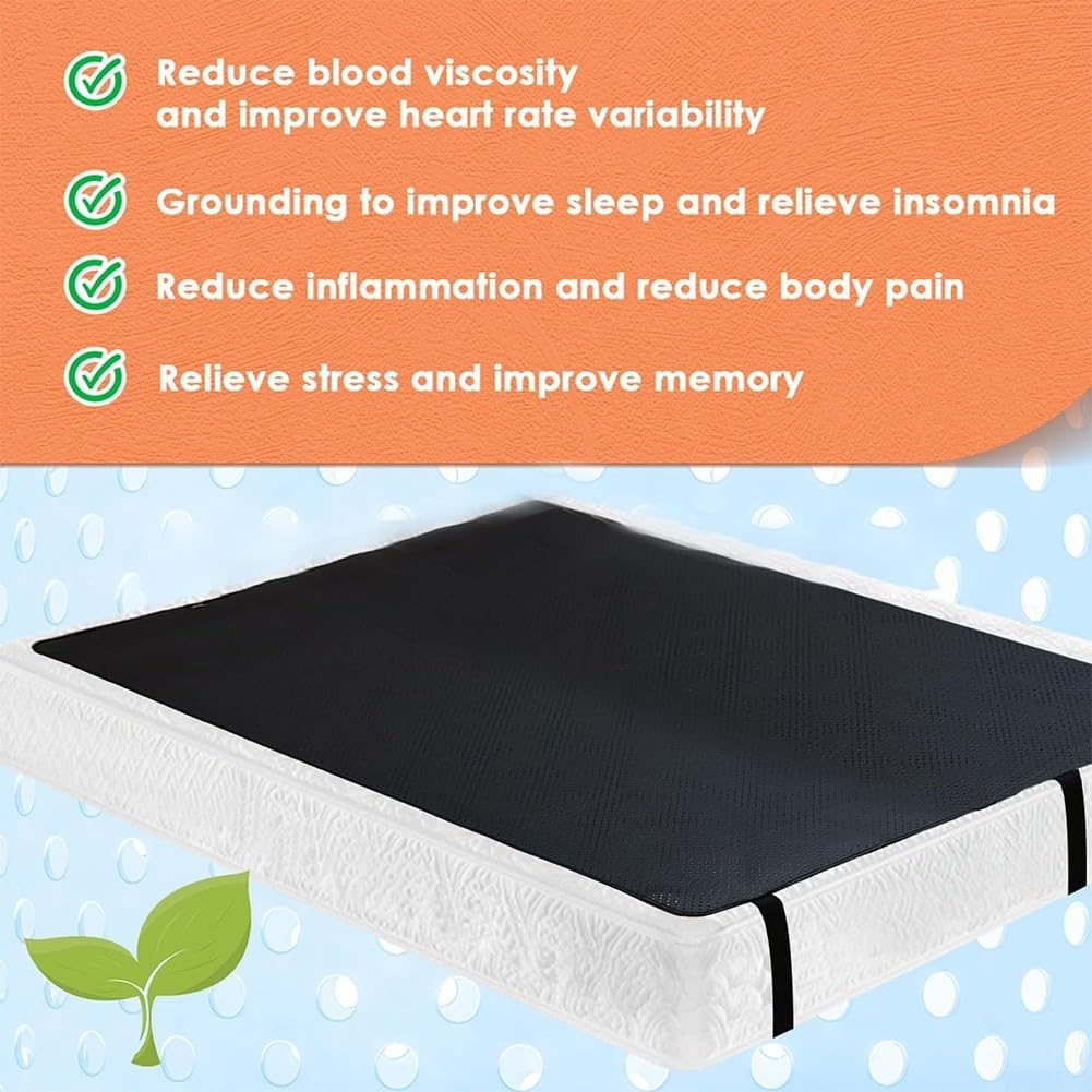Zilimontt Erdungsmatte, schwarze Erdungsmatte für Bett, 68 x 180 cm, Erdungsmatte mit Erdungsschnur, Erdungsmatratzenbezug für Bett, Erdungsblätter für Erdung
