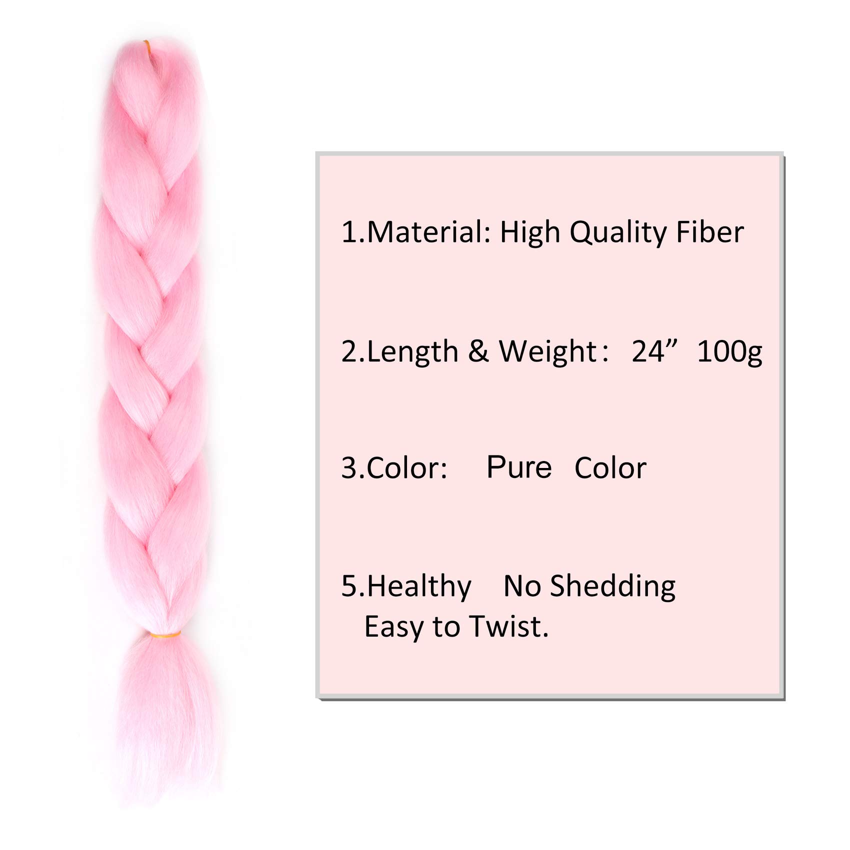 Premium-Haarverlängerung, Kunstfaser, Jumbo-Zöpfe für Box-Zöpfe, Häkelhaar, einfarbig, für Damen, 61 cm, 100 g/Bündel (3 Bündel/Packung, Rosa)
