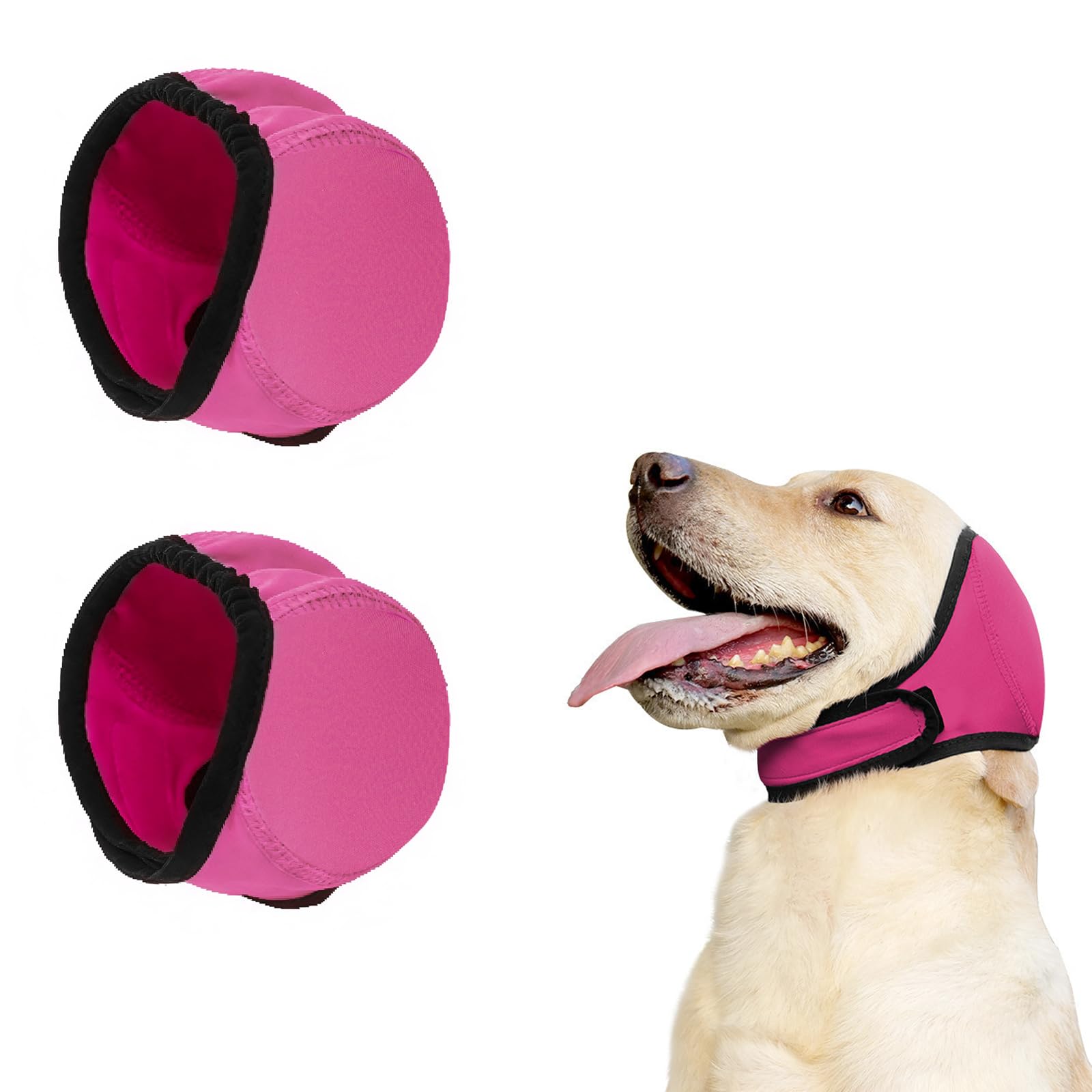 Dog Ears Cover, 2pcs Adjustable Dog Snood Ear Protector Comfortable Dog Ear Muffs Noise Protection Dog Ear Protectors for Anxiety Relief, Swimming, Grooming (Rose red, L)