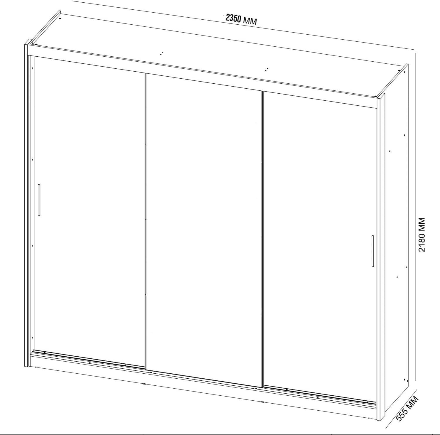 Side perspective view of the MadeiraMadeira London Yescasa 3-Door Wardrobe with closed doors, highlighting its depth and overall structure.