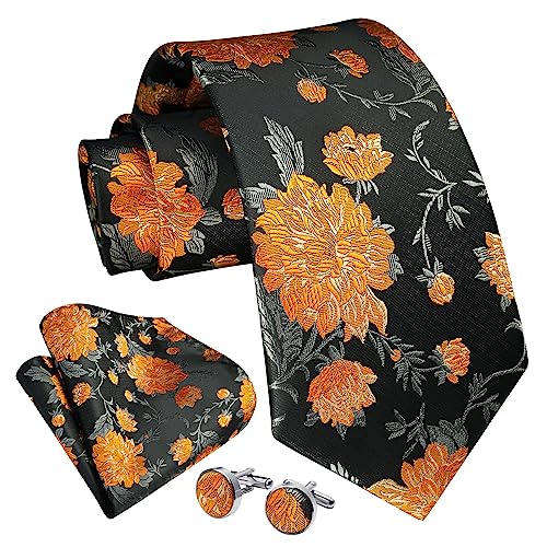 Image of Enlision Ties for Men Floral Tie Handkerchief Cufflinks Set Formal Flower Classic Mens Necktie & Pocket Square Wedding