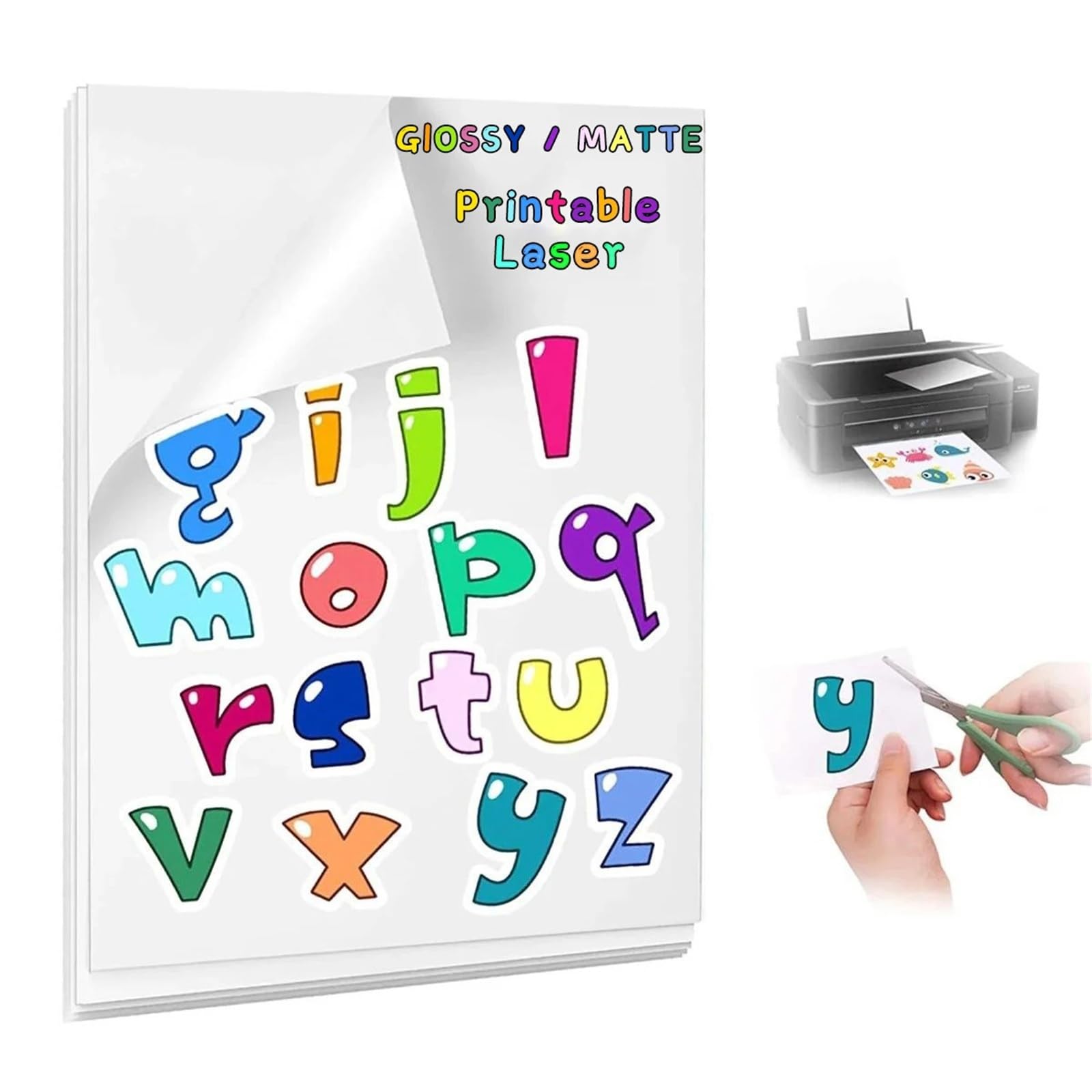 Carta Per Stampante A4 Etichetta autoadesiva A4 in carta adesiva Vinly, impermeabile, antistrappo, antigraffio, for stampe laser(Matte 100sheets)