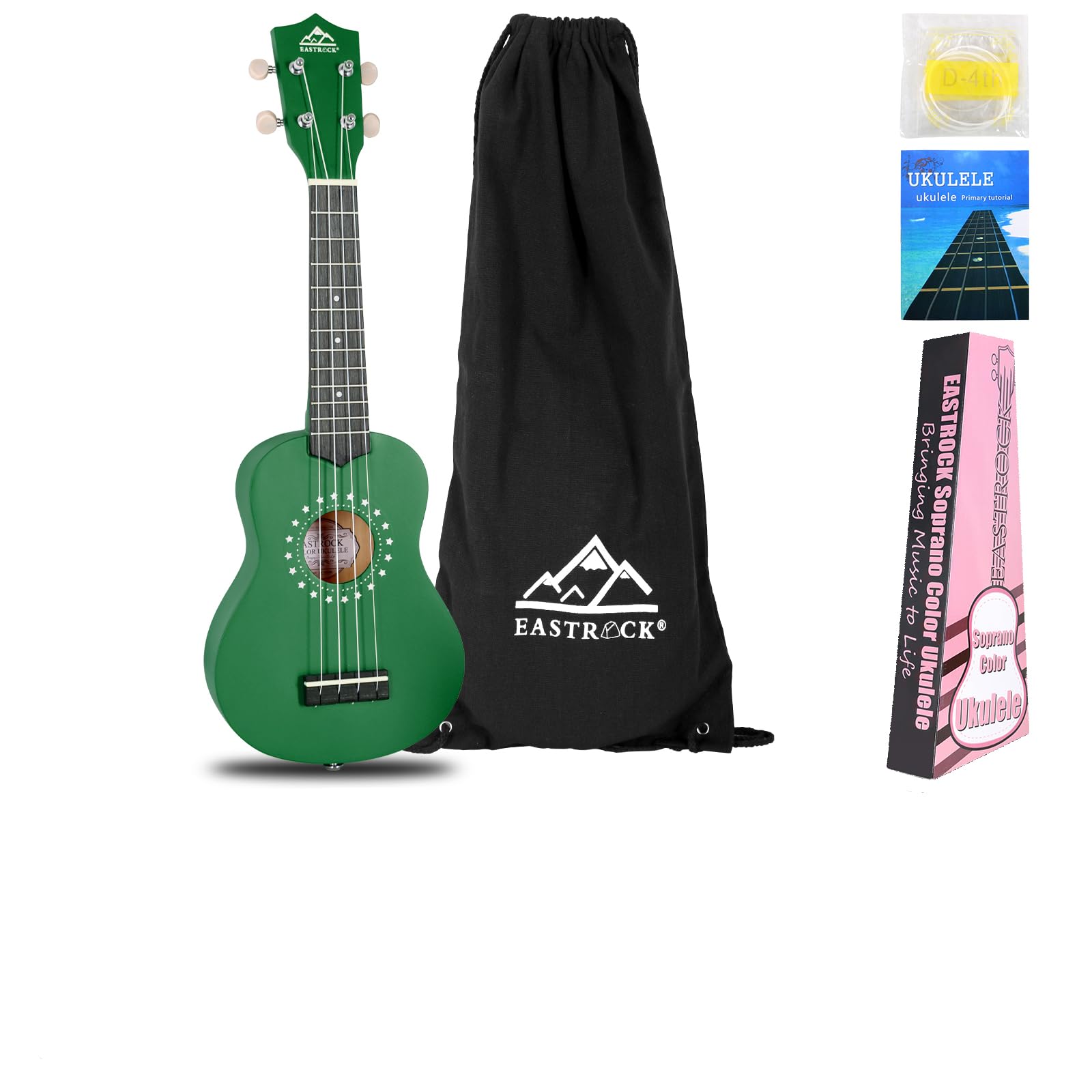 EastRock Ukulele soprano 21 pollici, ukulele kit per Bambino Principiante con borsa,string, instruction manual (verde)