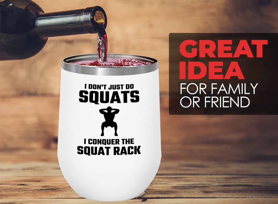 Flairy Land Gym Squat White Wine Tumbler 12oz - the squat rack - Squat Bar Weights Funny Workout Pullup Rack Squat Tack Fitness