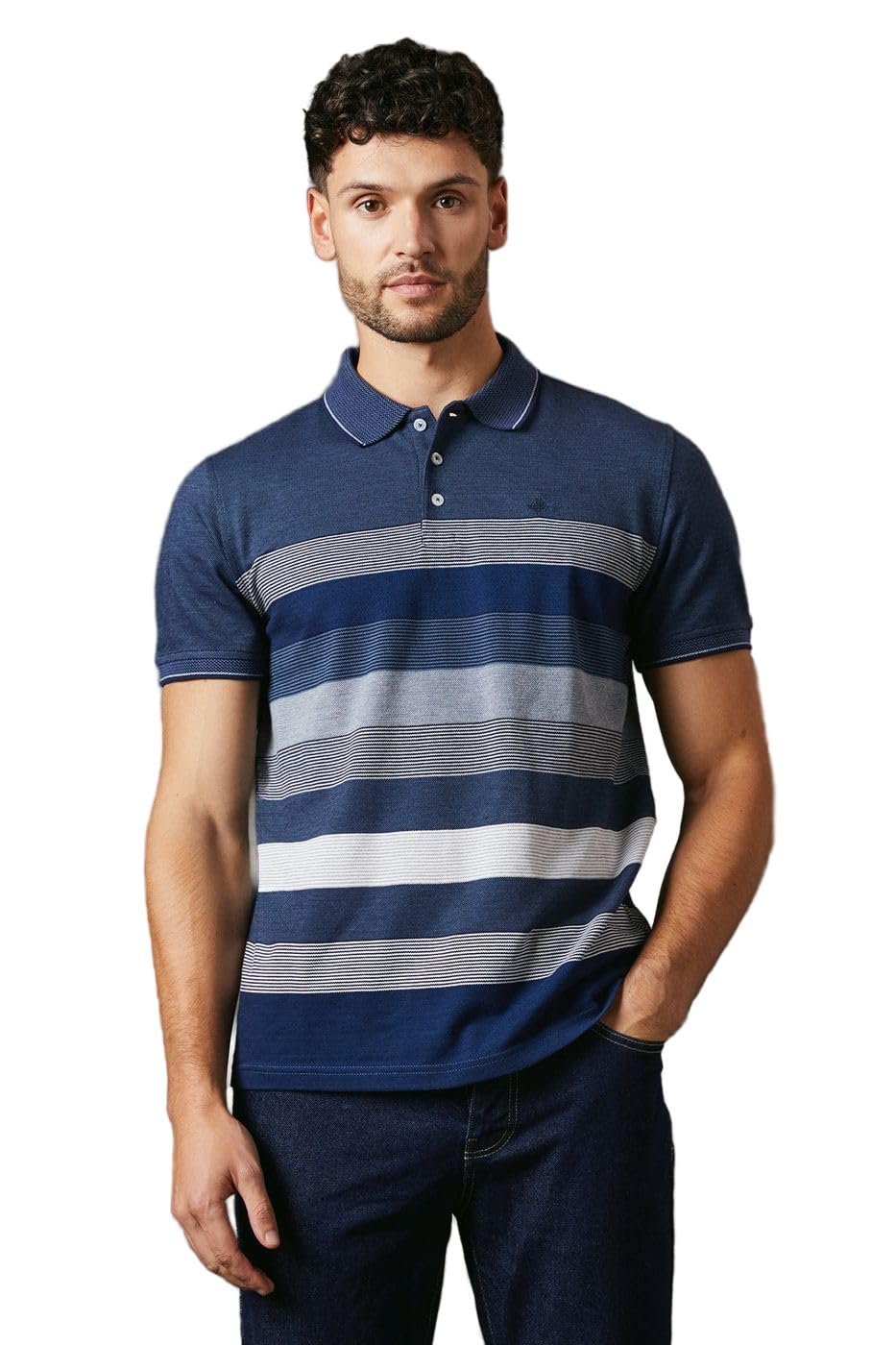 Maine Blue Oakland Stripe Polo Shirt, M, Blue