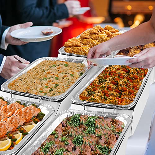 Restlrious Chafing Dish Buffet Set Disposable Half Size Aluminum Buffet Serving Kit, 4 Pack Of Chafer Stand Kit For Food Warmer In 32 Pieces W/Fuel Tanks, Pans & Utensils, For Parties Events Bbq #TOP6