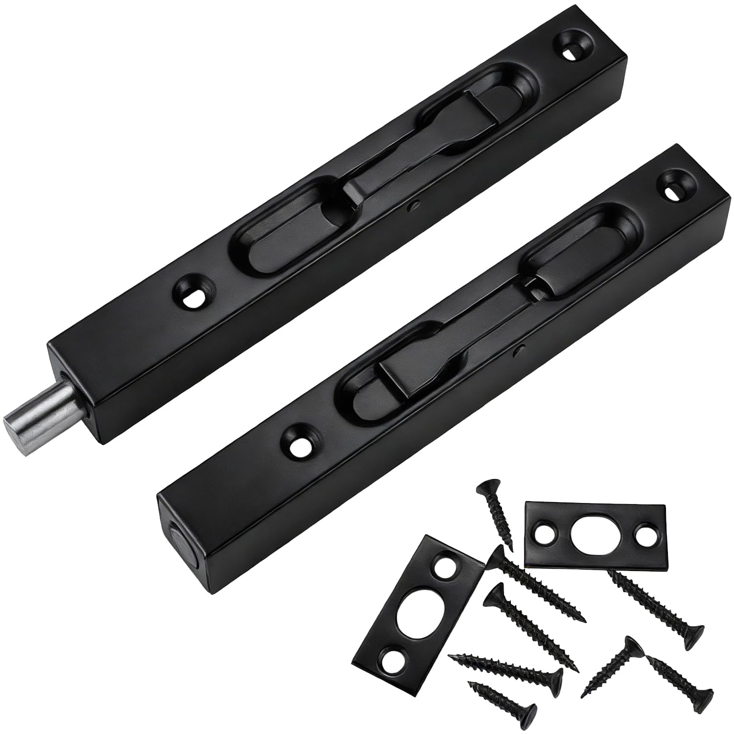 Prmape 2 Pieces Door Flush Bolt Black Latch Lock Slide Bolt Lock for Concealed Door 304 Stainless Steel Brushed Slide Latch for Wooden French Doors — image 1