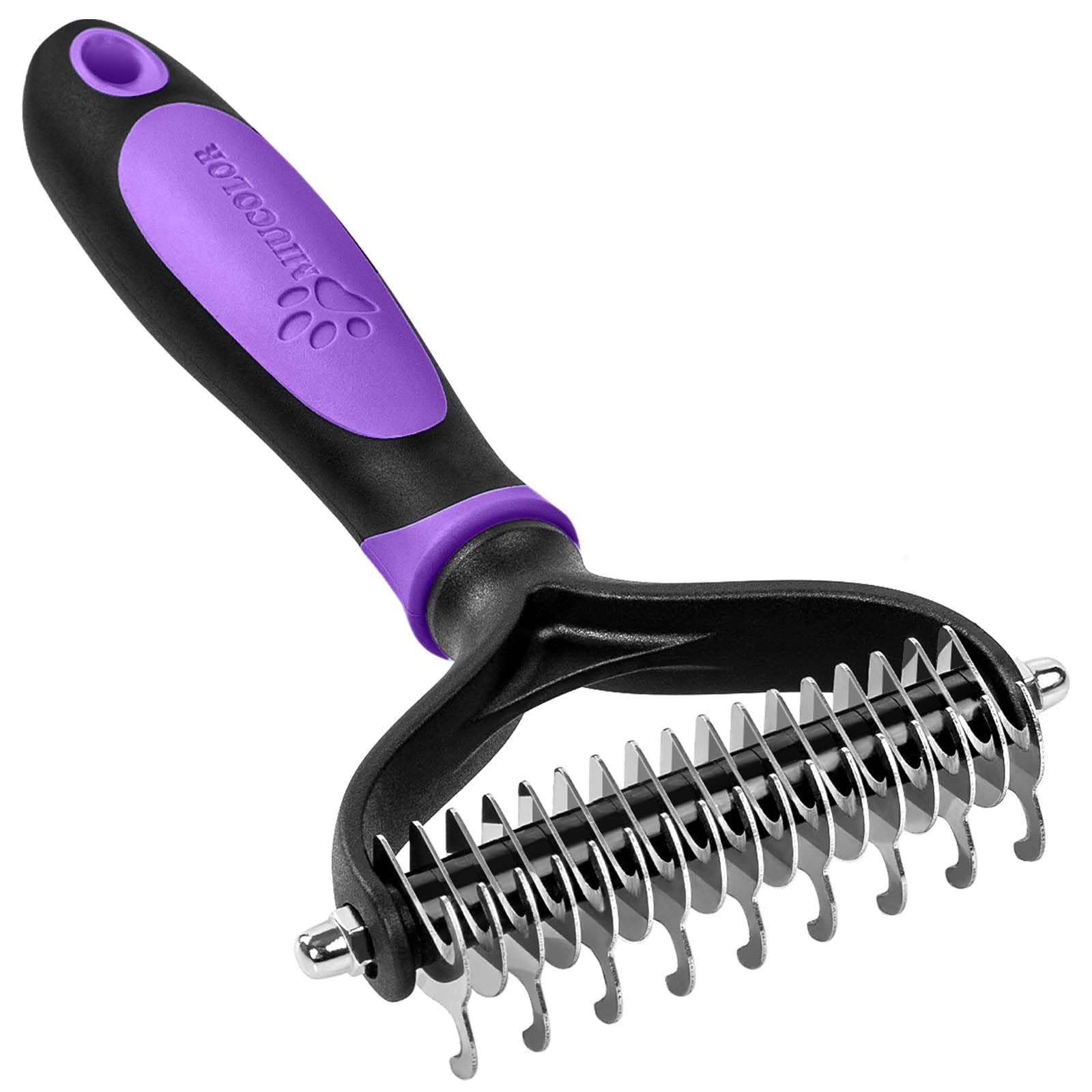 MIU COLORPet Grooming Brush, 2 Sided Undercoat Rake for Dogs & Cats, Professional Deshedding Brush and Dematting Tool, Effective Removing Knots, Mats, Tangles for Cats, Dogs, Extra Wide (Purple)