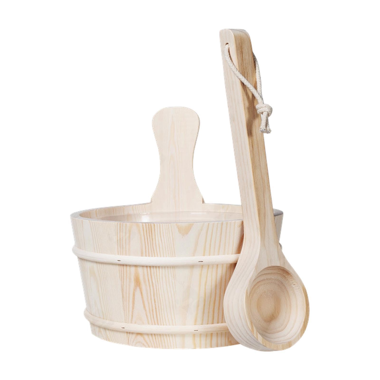 Kit práctico de cubo y cucharón para sauna. Elementos esenciales para el baño bellamente elaborados para un retiro relajante. El color y la textura pueden variar.
