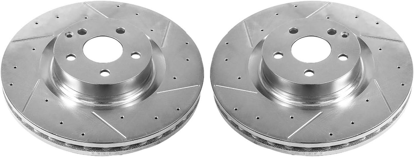 PowerStop Evolution Front Brake Rotors For Mercedes-Benz C250 2012-16 |E400 2013-16 |E550 2010-11 |E550 2015-17 - Drilled and Slotted Performance Disc Rotors Upgrade, EBR1265XPR