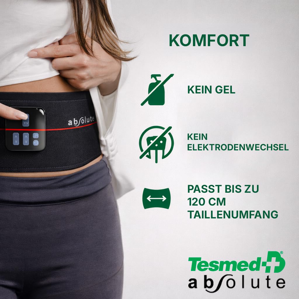 TESMED Absolute: Elektrischer EMS-Bauchmuskeltrainer-Gürtel. EMS-Trainingsgerät für zentrale und seitliche Elektrostimulation des Bauches. Unisex, Wiederaufladbar, Made in Italy.