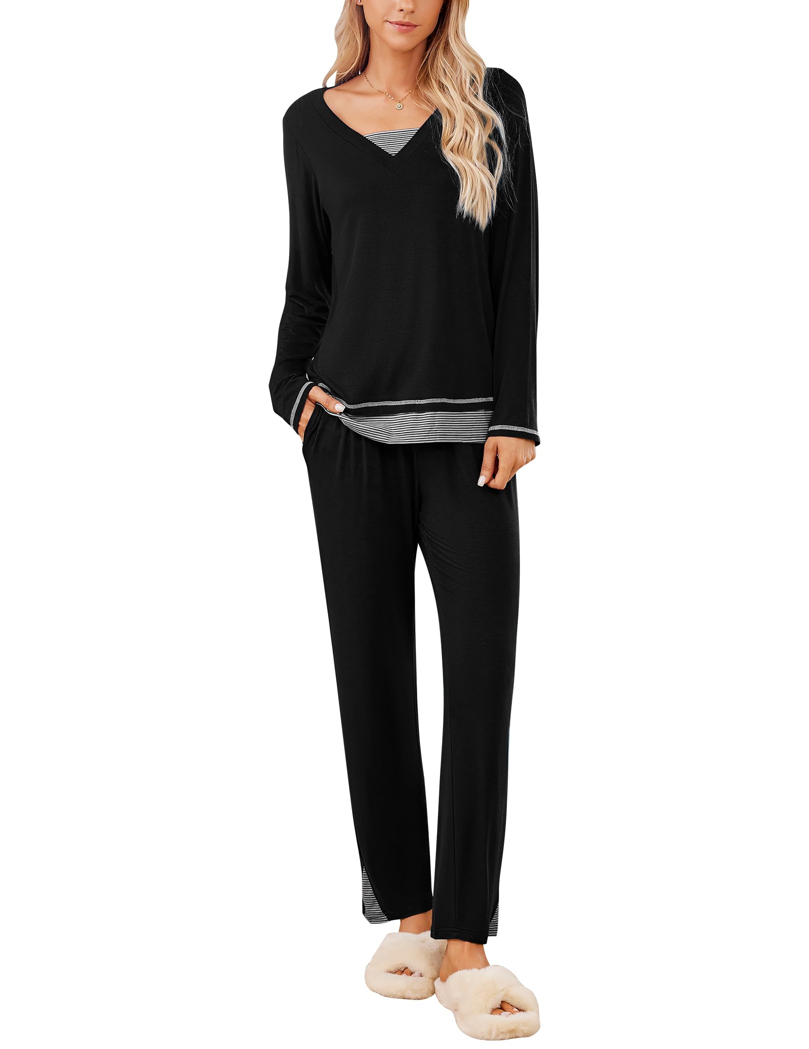 ELESOL 2 Piece Outfits For Women Lounge Sets Pajama Sets Long Sleeve With Long Pants Soft Loungewear