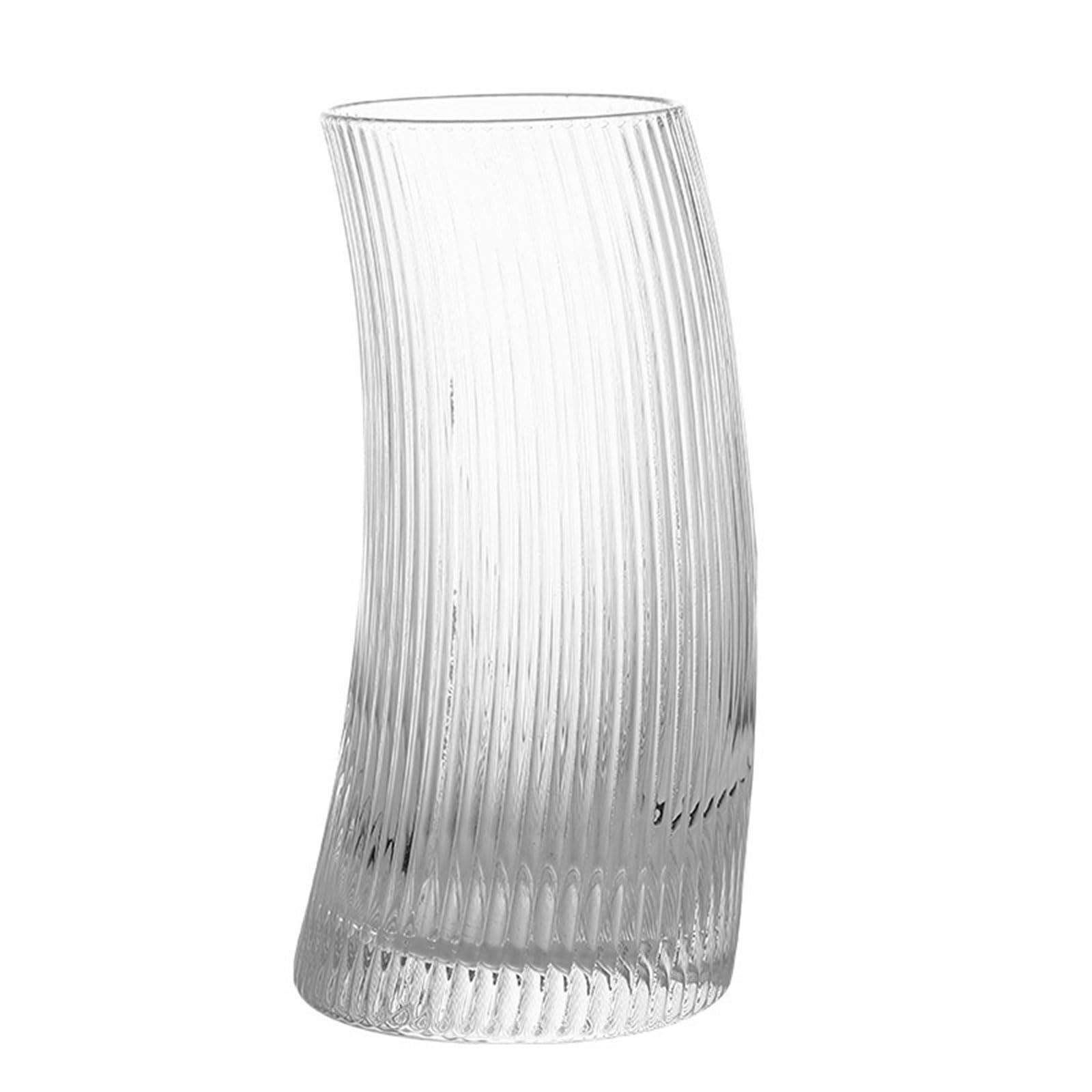 Xinsheinelry Contemporary Curved Design Glass Mug Ribbed Drinkware Clear Drinking Cup Beverage Glassware for Multipurpose Use Glassware