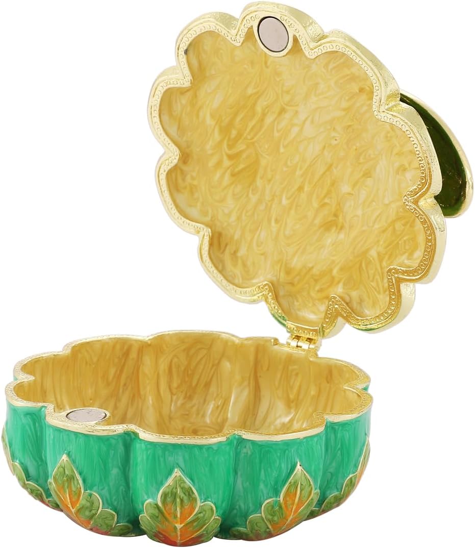 Bee with Flower Shape Trinket Boxes Hinged Hand-Painted Small Jewelry Box with Rhinestones Enamel Unique Gift for Women (Green)