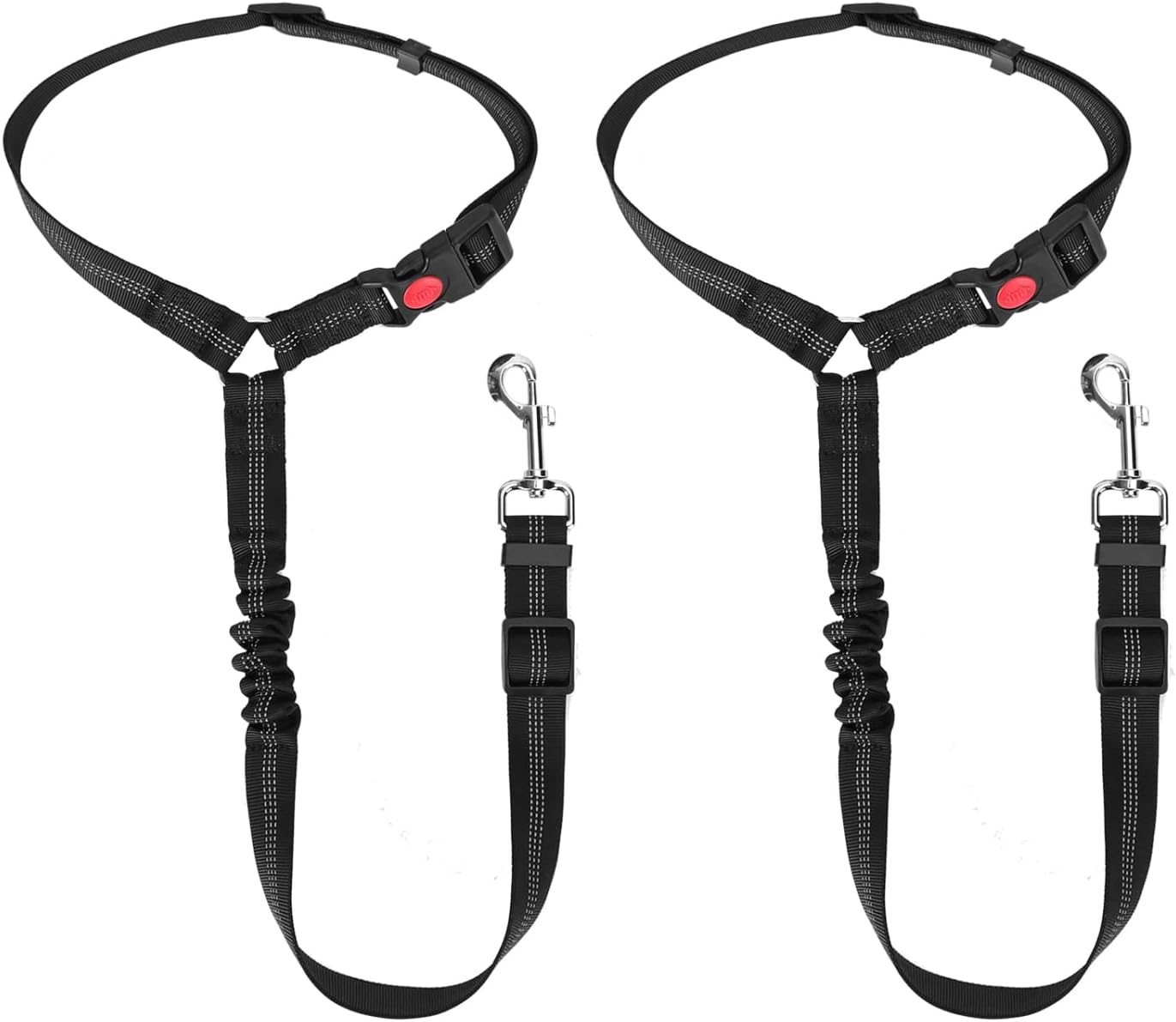 Nobleza - Cinturón de Seguridad de Coche para Perros, Arnés de Coche para Perros con Elástico y Reflectante, 2 Piezas Correas de Seguridad Ajustables para el Reposacabezas del Coche, Negro