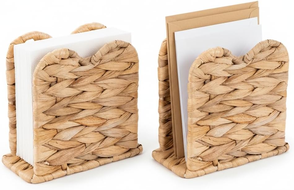 Water Hyacinth Napkin Holder, Woven Mail Organizer