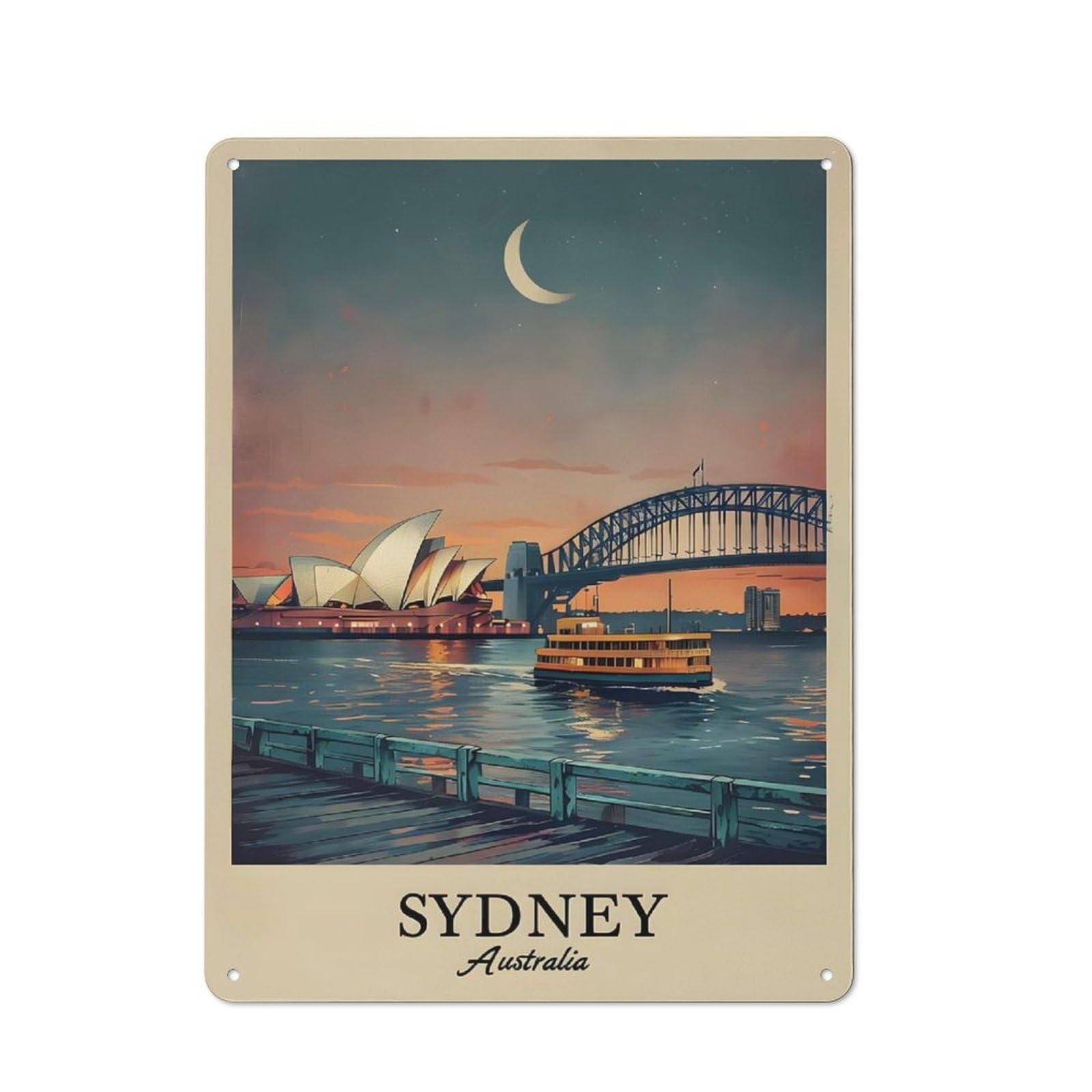 Junmoney Style Sydney Australia Travel (2) Rustic Printed Metal Sign 40X30cm For Garage Or Workshop, For Garage, Workshop And Man Cave Decoration