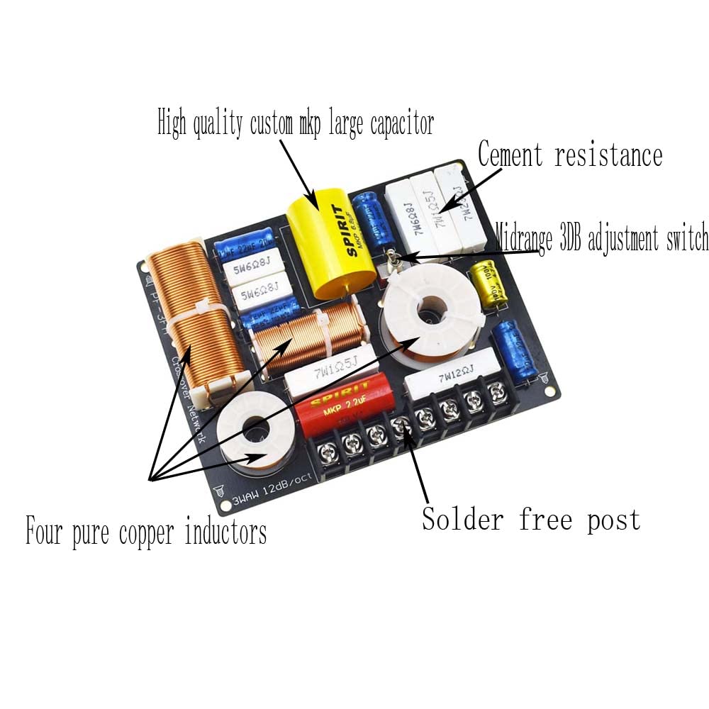 RELAND SUN Speakers Frequency Divider 3 Way Crossover Audio 280W Bass Midrange Treble Professional DIY Sound System