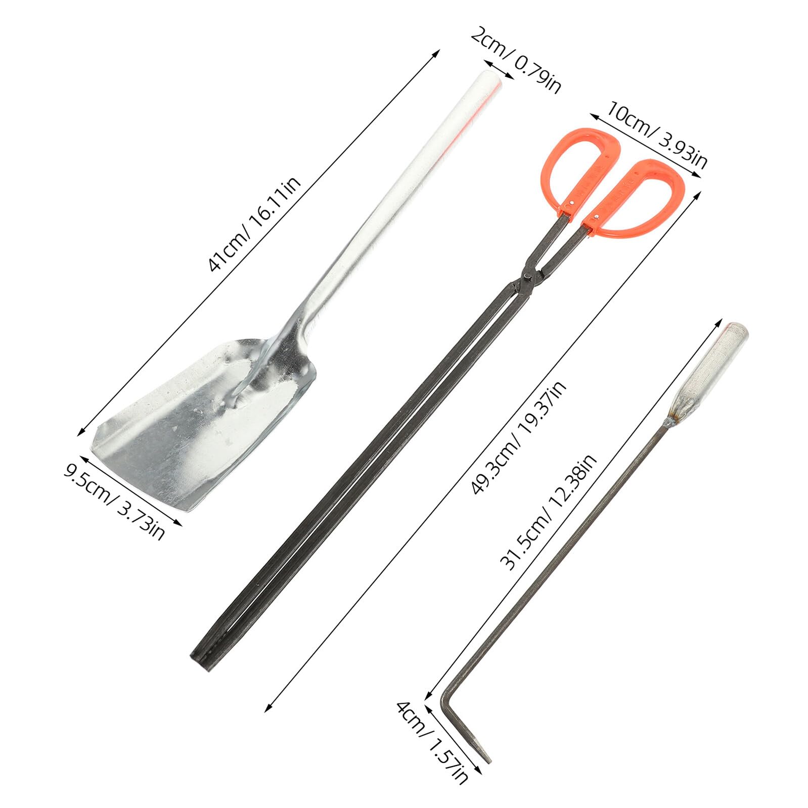 Set Attrezzi per Caminetto 3 Pezzi in Ferro Pinza per Braciere Pala per Cenere e Attizzatoio Ergonomici per Uso Domestico e Barbecue Accessori Antincendio per Casa e Giardino
