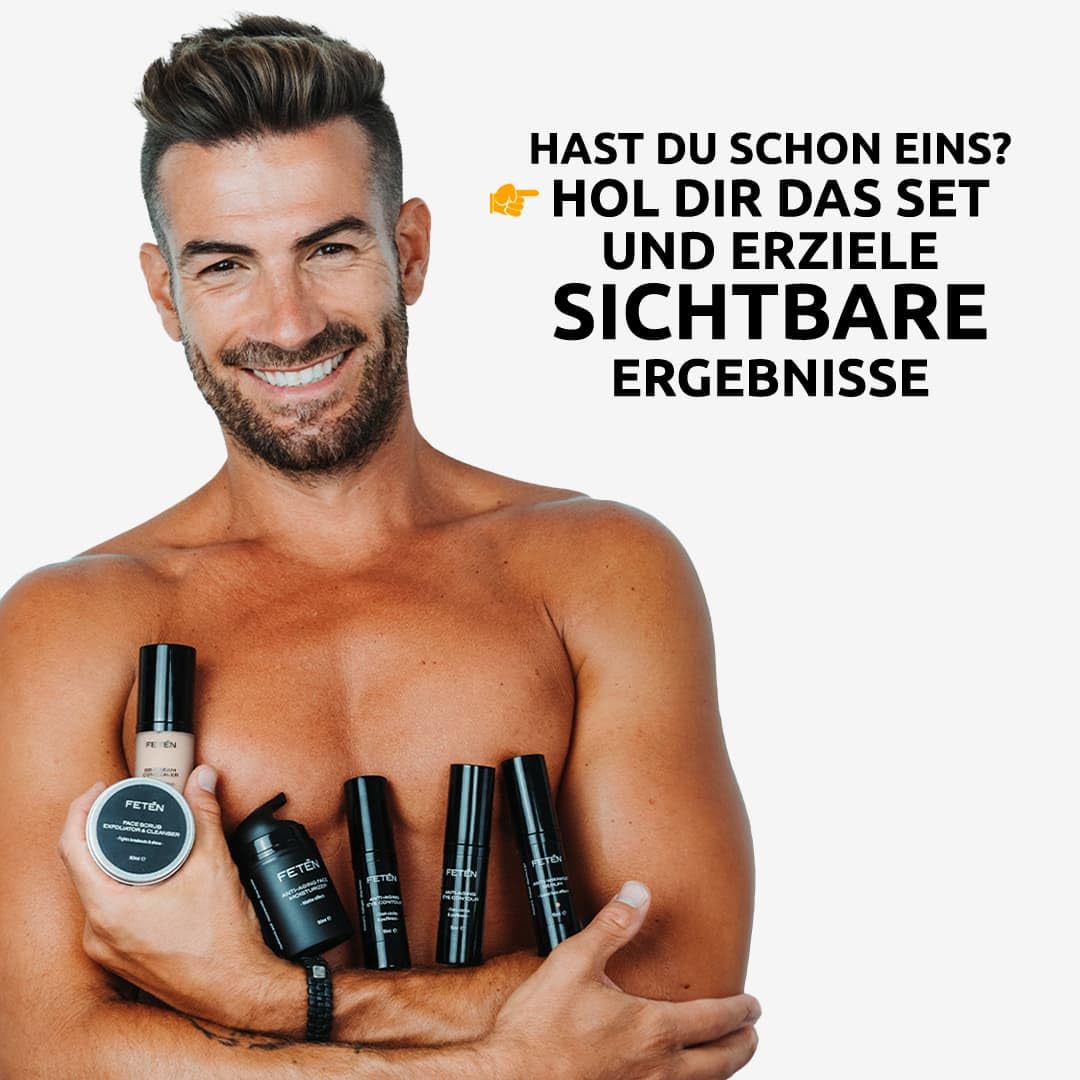 FETEN Skincare Geschenkset Männer - Anti-Aging Pflege Set mit Gesichtscreme Anti-Falten, Augencreme gegen Augenringe & Vitamin C Serum - Kosmetik & Gesichtspflege Männer