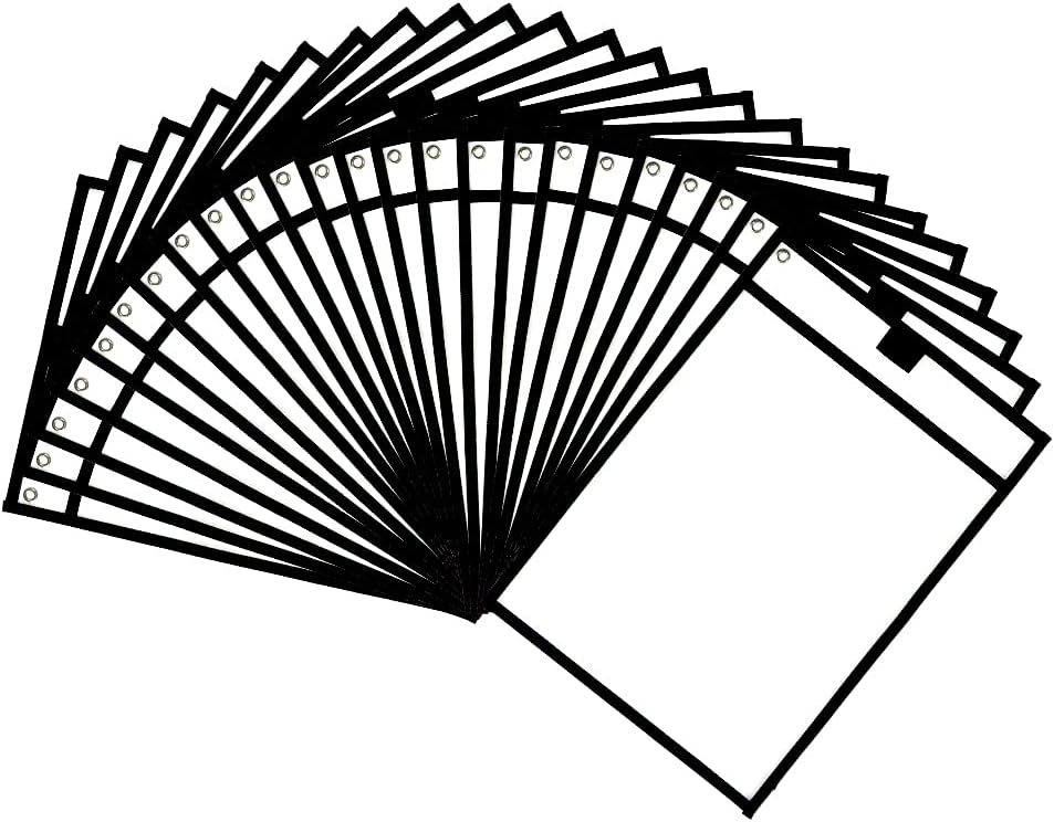 SMTTW Dry Erase Pockets Sleeves Black Reusable Clear